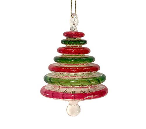 Mouth Blown Glass Red Green Tree Christmas Ornament, Wedding Favors,