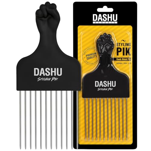DASHU Classic Styling Pik 6.69 Inches – Hair Pick Comb for Volumizing, Rust-Resistant Metal Afro Pick, Durable Volume Pick for Black Men & Women, Full Hair Lifting Tool