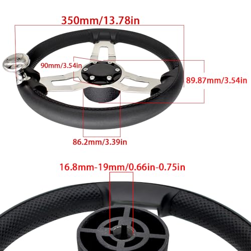 Mojiate Stainless Steel Steering Wheel,13.5'' Anti-Slip PU Foam Cover Steering Wheel with Power Grip Knob, Marine Steering System with Aluminum Mounting Base for Boats, Yachts, Pontoon Boats and More - Thumbnail 2