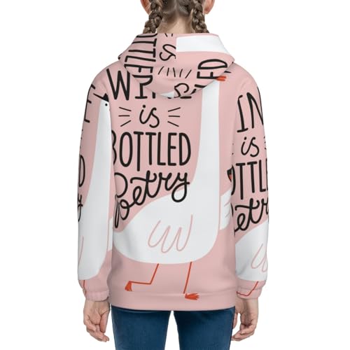 Goose Holding Wineglass with Red Wine Kids Pullover Hoodies Boys Sweatshirts Girls Athletic Clothes with Pocket4