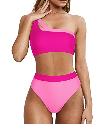 MOOSLOVER Women Cutout One Shoulder High Waisted Bikini High Cut Two Piece Swimsuits