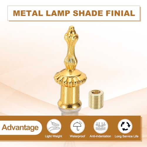 Image of PATIKIL 20x52mm Lamp Shade Finial, 2 Pcs Lamp Finials Caps Knob M10x1mm Threaded Zinc Alloy Solid Lamp Finial Decoration for Lamp Shade Table Floor Lamps, Gold Tone