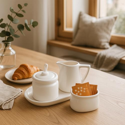 image for ZENFUN Set of 4 Porcelain Creamer and Sugar Set with Saucer, Sugar Bow