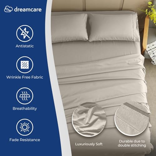 Image of DREAMCARE Full Size Sheets - Cooling Sheets - 4pcs Set - up to 15 inch Deep Pocket Full Sheet Set - Sheets Full Size Bed - Soft & Long Lasting 100% Fine Brushed Polyester with Side Pocket - Ivory