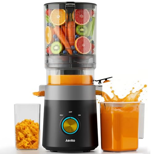 Image of Aeitto Juicer Machines for Vegetables & Fruits, Cold Press Juicer With Self Feeding, High Juice Yield, Yellow