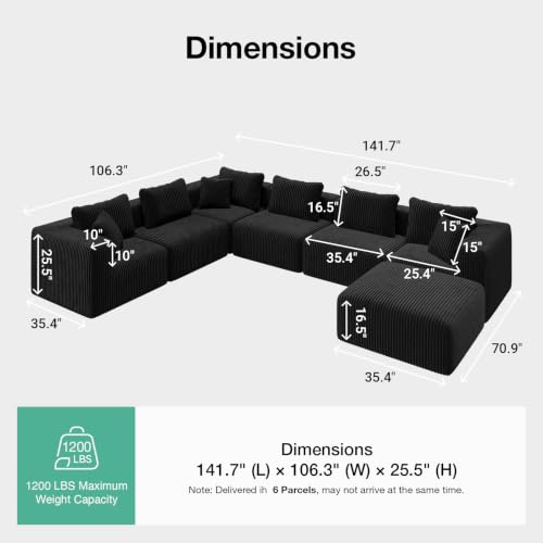 Image of Novilla 141 inch Modular Sectional Sofa, U Shape Sectional Couch, Modern Cloud Design with Smarts Coil Support, Boneless Couch for Large Living Room Apartment, No Assembly Required