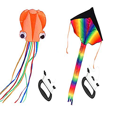 BEIXI 2 Pack Kites - Large Rainbow Delta Kite Mollusc Octopus for Children Outdoor Game,Activities,Beach Trip Great Gift to Kids Childhood Precious Memories (Orange) BEIXI 2 Pack Kites - Large Rainbow Delta Kite Mollusc Octopus for Children Outdoor Game,Activities,Beach Trip Great Gift to Kids Childhood Precious Memories (Orange)