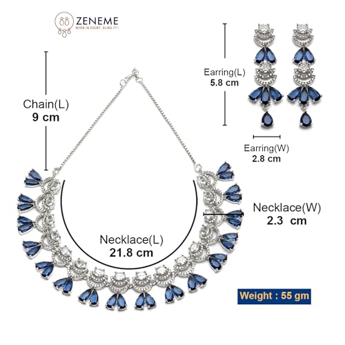 Rhodium-Plated American Diamond Necklace & Earrings Set