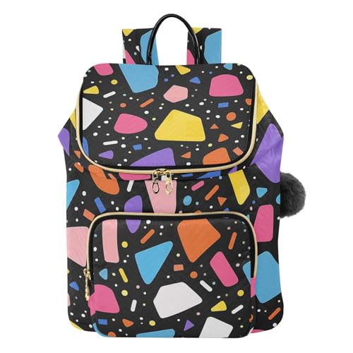 KLL Colorful Geometric Pattern Women Backpack Cute Waterproof Ladies Backpack Shoulder Bag for Gym Work Travel
