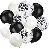 Hestya White Black Confetti Balloons 100 Pack 12 Inch Party Balloons White Black Latex Balloons for Weddings, Birthday Party, Bridal Shower, Party Decoration (White Black, 12 Inch)