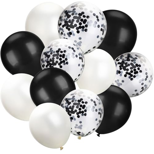 Hestya 100 Pieces 12 Inch White Black Balloons Latex Party Balloons Arch Garland Kit for Weddings, Bridal Shower, Graduation, Anniversary, Birthday Party Decoration