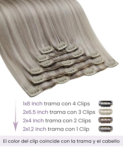 Extensiones de pelo natural clip premium de cabello humano rubio highlight con doble trama densa 3