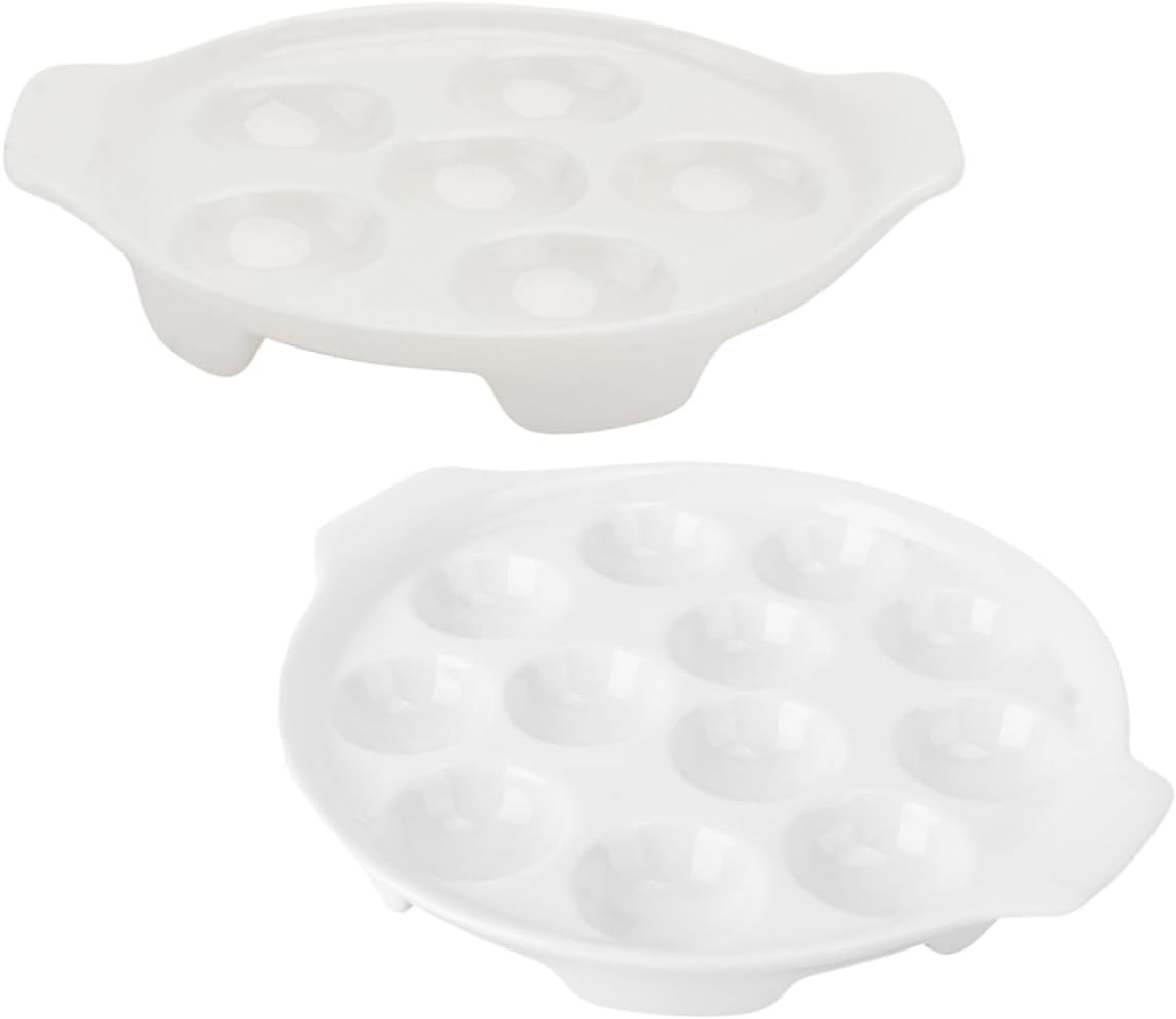 Mikinona Snail Baking Plates 2 Pack Ceramic Casserole Dishes Lids Oven Safe Deep Holes Dishwasher Safe White