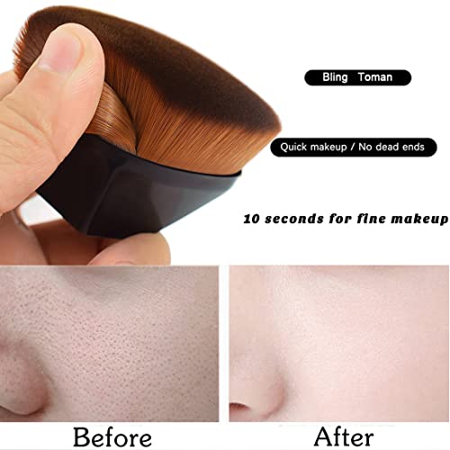 Bling Toman 2 Pcs Pink Kabuki Brushes Flawless Foundation Brush For Liquid Momma Makeup Brush For Powder Fast Application Blusher Liquid Cream Powder Brush Blending Buffing Vegan Face Brush(Pink 2 Pcs) #TOP4