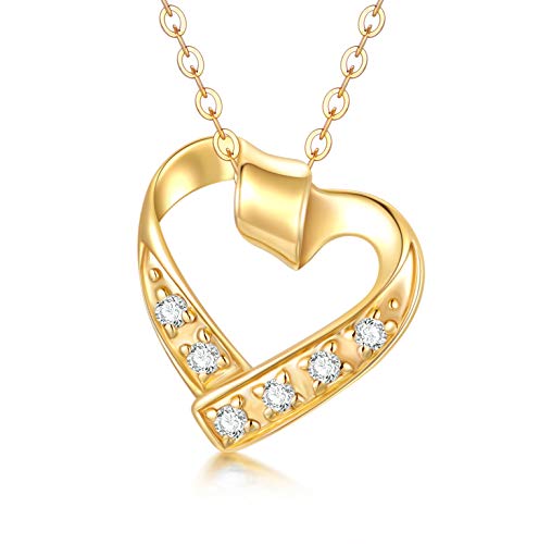 14K Gold Heart Necklaces for Women Moissanite Heart Pendant Necklace Love Jewelry for Wife Daughter Mother, 16''-18''