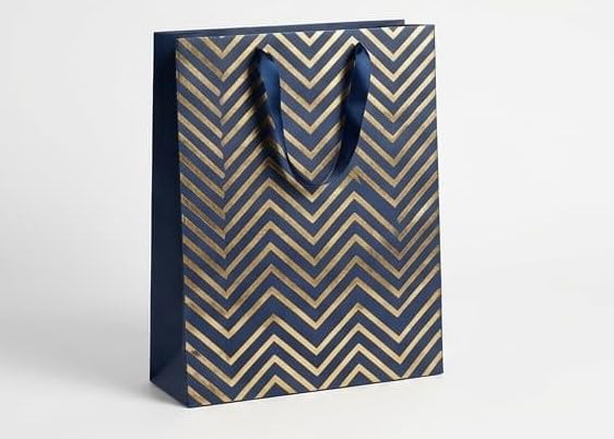 PaperAura Premium Gift Bag with Rope Handles | Luxury Paper Carry Bag for Gifts, Return Gifts, Shopping & Festive Packaging | Reusable Designer Gift Bag 13 x 4.5 x 17 Inches (Blue, Pack Of 8, Design 2)