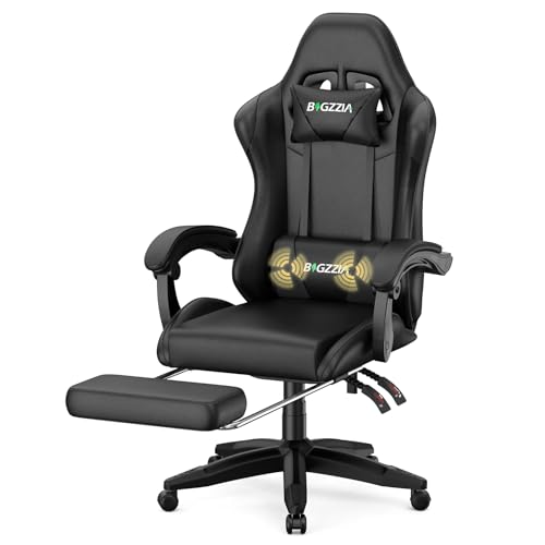 Racingreat Gaming Chair with Massage & Footrest | High-Back Ergonomic Chair | Adjustable Lumbar Support & Headrest for Office & Home (Black)