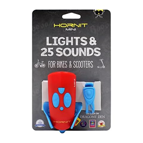 Hornit MINI Blue/Red | Bike & Scooter Toy Horn and Light for Children and Kids| 25 Sound effects / 5 Lights Cover