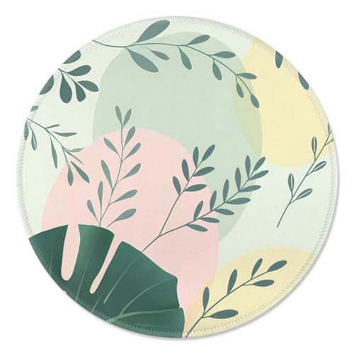 ITNRSIIET Mouse Pad Non-Slip Rubber Base Smooth Surface Stitched Edges Waterproof Durable Compatible with All Mice for Office & Gaming, Desk Accessory, Diameter 8.7 inch, PastelFoliage