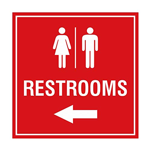 Panneau toilettes flèche gauche panneau de signalisation carré extérieur intérieur adhésif rouge