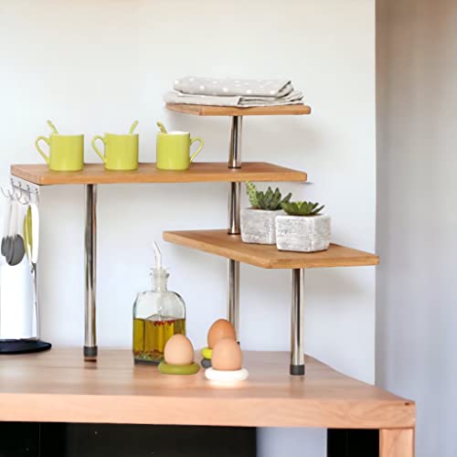 TIENDA EURASIA - Estantería Esquinera de Cocina - 3 Niveles, Acero Inoxidable y Bambú, 43,5 x 43,5 x 39 cm, Elegante Organizador de Espacio - imagen 3