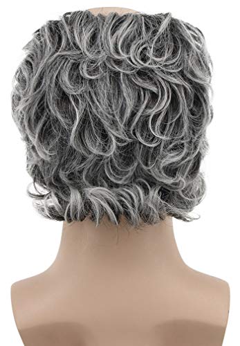 image for karlery Short Curly Grey Fits Old Man Bald Cap Wig Grandpa Halloween C