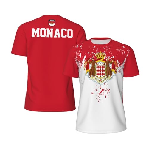 Image of Anceky Monaco Flag Grain Sports Mesh T-Shirt Retro Jerseys for Running Cycling Soccer Tennis Fitness Climbing