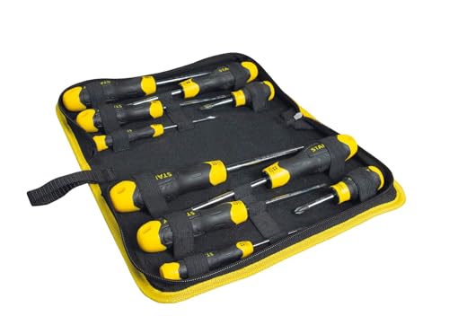 Stanley 10 Piece Cushion Grip Screwdriver Set in Wallet Pozi Flat XMS23SCREW10