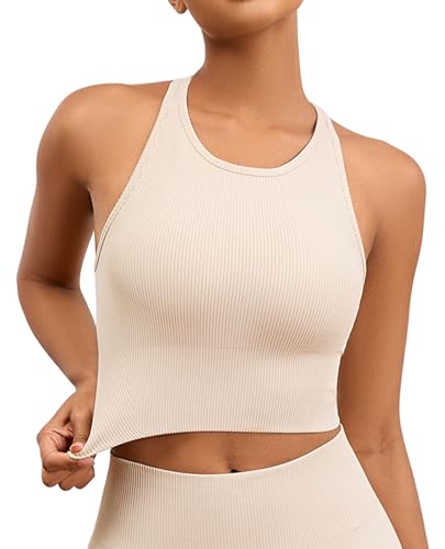 Image of Yoga Sports Seamless Bras for Women Longline Tank Top with Built-in Gym Workout Racerback Bra Tops
