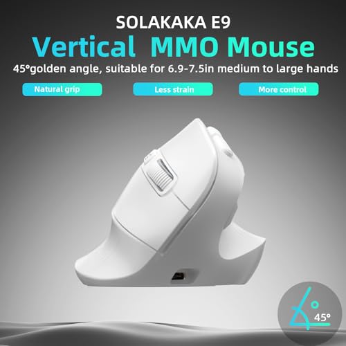 Image of SOLAKAKA E9 Vertical MMO Gaming Mouse 10 Side Buttons,White