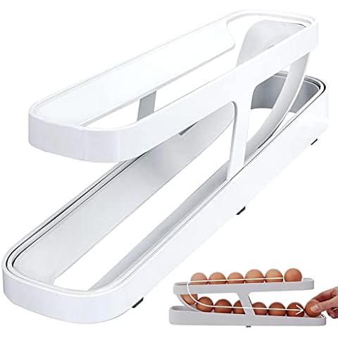 Rolling Egg Holder | Egg Storage Fridge | Egg Dispenser, Rolling Egg Container for Refrigerator | Space Saving 2 Tier Egg Tray for Refrigerator Countertop Cabinet Cover