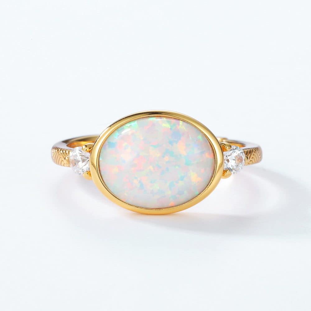 HGJH Anello Regolabile,Anelli Ovali Regolabili per Donna Opale A Forma di Uovo Argento Sterling 925 Micro Pavé Zircone Boho Placcato Oro 7 Anelli di Promessa Chakra per Ragazze Signore