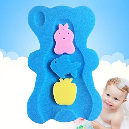 Baby Bath Sponge Infant Bath Cushion Comfy Anti Bacterial and Skid Proof Bathing Mat Blue