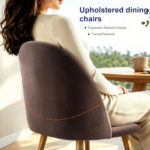Lightdot Dining Chairs Set of 2, Brown Velvet Upholstered Dining Chairs with Metal Legs, Mid-Century Modern Accent Chair for Kitchen Living Room Bedroom, Apartment, Easy Assembly, 300lbs Capacity - Image 4