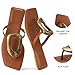 PARTY Square Toe Flip Flops Women,Fashion Designer Thong Sandals with Gold Buckle Trendy Summer Comfort Flat Sandals,BROWN PU-8