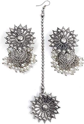 JD'Z COLLECTION Traditional Fashion Jewelry Earrings Wedding Wear Jhumka, Indian Bollywood Stylish Jhumka Oxidized Mangtika Jhumki Tribal Earring Set For Women earring sets for women, Jewelry Gift For Womens