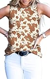 Womens Animal Leopard Print Sleeveless Summer Shirts Blouse Crew Neck Casual and Basic Tunic Tops (I