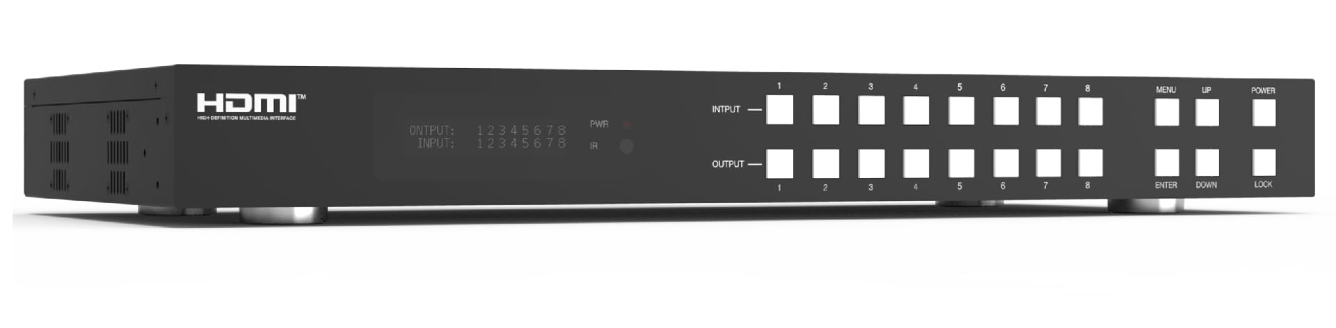 8x8 8K HDMI Matrix Switch 8K60Hz YCbCr 4:2:0 10bit. HDMI 2.1 y HDCP 2.3. Conmutación rápida. Reducción de escala y desincrustación de audio. Diseño de montaje en rack 1U.