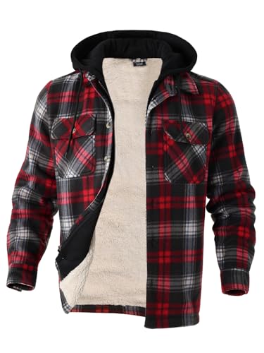 Image of Gary Com Heavy Thick Flannel Plaid Jacket Sherpa Fleece Lined Hoodies for Men Zip Up Winter Warm Coat Zipper Sweatshirt