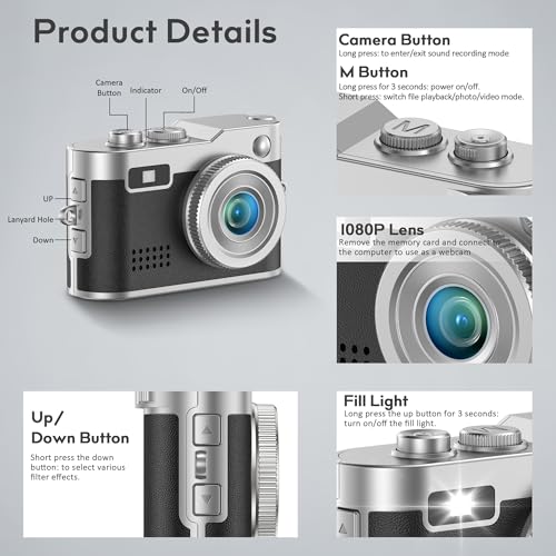 Mini Keychain Camera - 1080P FHD Mini Retro Digital Camera - Tiny Portable Small Cameras Vintage Compact Micro Cameras - Pocket Video Recorder with 16GB Card, OTG Adapters for Travel Study Recording by LinSewsy - Used condition - Image 5