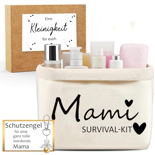 MKISHINE Mami Survival-Kit Geschenkbox, Geschenkset für werdende Mütter, Geschenkkörbchen mit Schutzengel-Anhänger für deine Freundin, als Geschenk zur Geburt Mutter, Survival kit Mama