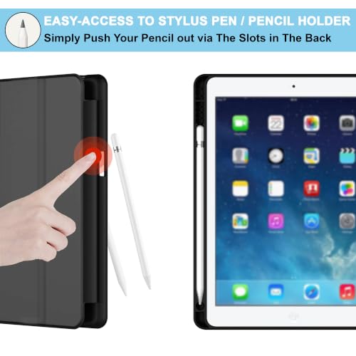 Image of CEDO Smart Case for iPad Air /Air 2 / iPad Pro 9.7 in (2016) Tri-Fold Flip Folio Cover | Pencil Holder | Auto Wake-Up /Sleep Mode | Multi View Angles Stand TPU Backcover (Black)