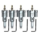 4-Piece TCT Hole Saw Kit, Tungsten Carbide Tipped Hole Cutter Set with Titanium-Plated Pilot Drill B