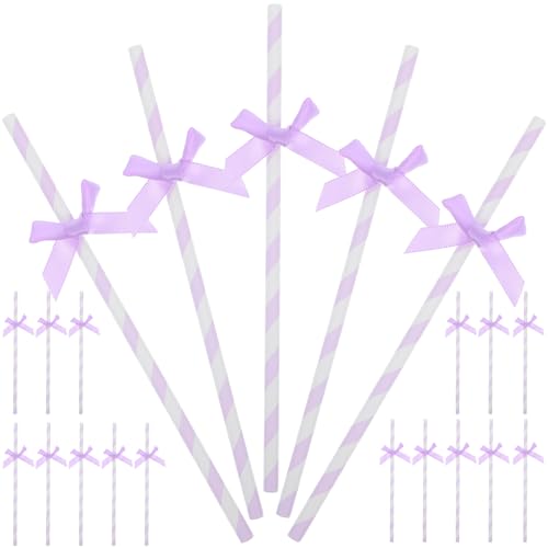60 Pitillos de Papel morado para fiesta con moño miniatura 1