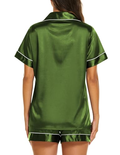 Image of Ekouaer Silk Pajamas for Women Short Sleeve Sleepwear Soft Button Down Loungewear 2 Piece Satin Pjs Shorts Set