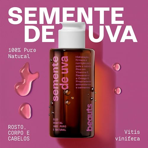 Óleo de Semente de Uva - Óleo Corporal Vegetal Puro - Para Hidratação, Massagem e Banho - 100% Puro,