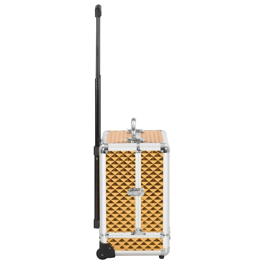 Mangloder Kosmetikkoffer 35×29×45 cm Gold Aluminium Kulturbeutel Reiseetui Organizer Aufbewahrung für Beauty, Hygiene, Pflege, Schminke, Camping, Urlaub, wasserabweisend, mit Rollen