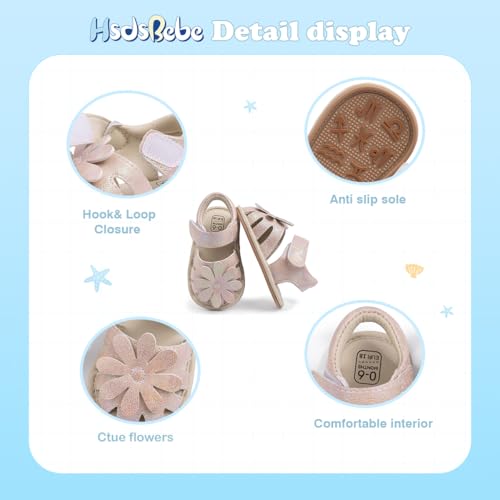 Image of HsdsBebe Baby Girls Sandals Bohemia Flower Bow Soft Sole Toddler First Walkers Beach Summer Shoes