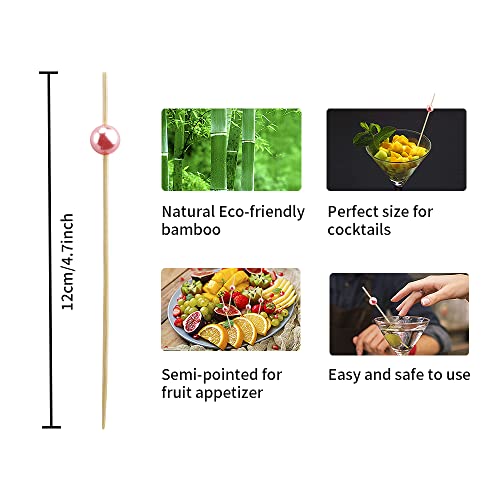 120PCS Cocktail Picks Toothpicks for Appetizers Cocktail Picks for Drinks Bamboo Toothpicks Cocktail Toothpicks Fancy Toothpicks for Appetizers Pink Pearl Toothpicks for Food Long Toothpicks 4