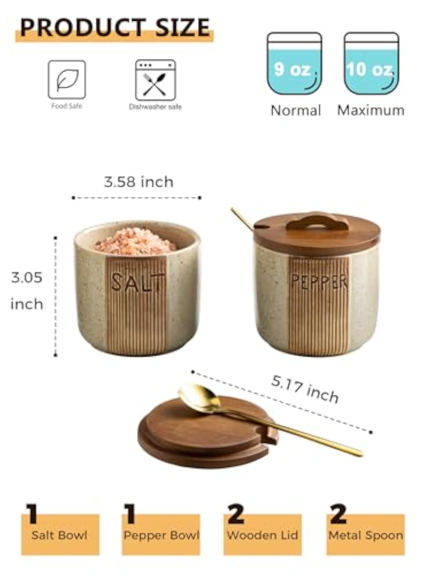 Ceramic Salt and Pepper Bowls with Lid and Spoons